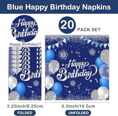 SGSCFG 20 Taschentücher Und 20 Teller, Geburtstagsquadrat -Taschentücher, Blaue Party Besteck, Party -Dekor -Vorräte, Esstischzubehör. SGSCFG 20 Taschentücher Und 20 Teller, Geburtstagsquadrat -Taschentücher, Blaue Party Besteck, Party -Dekor -Vorräte, Esstischzubehör. von SGSCFG