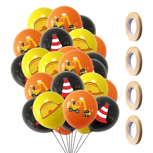 SGSCFG 30 Cartoon Construction Carballons Und 4 Rollen Von Bändern, Kindergeburtstagsballons Für Kinder, Jungenpartyvorräte, Niedliche Latexballons. von SGSCFG