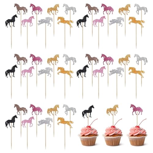 SGSCFG 40 Pferdekarteneinsätze, Geburtstagstortenkarteneinsätze, Cartoon-Tierplug-Ins, Party Decoration Supplies. von SGSCFG