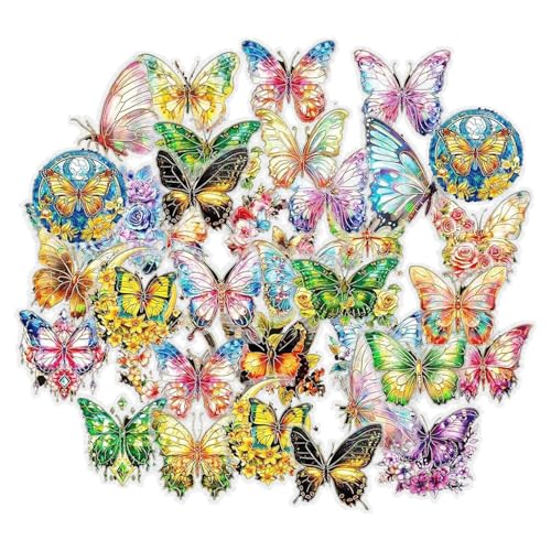 SGSCFG 60 Glitzer -Schmetterlingsblumenaufkleber, Handkonto -Dekorationsaufkleber, Kreative Schmetterlingsaufkleber, Geschenkverpackungsaufkleber, DIY -Telefon -Hülle -Aufkleber. von SGSCFG