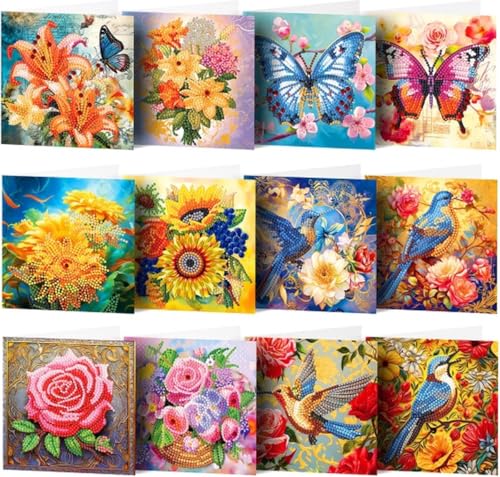 Diamond Painting Cards - Grußkarten - 12 Stück inklusive Umschlägen - Komplettes Hobbypaket - Runde Steine Diamond Painting Cards - Grußkarten - 12 Stück inklusive Umschlägen - Komplettes Hobbypaket - Runde Steine von SGSspecial