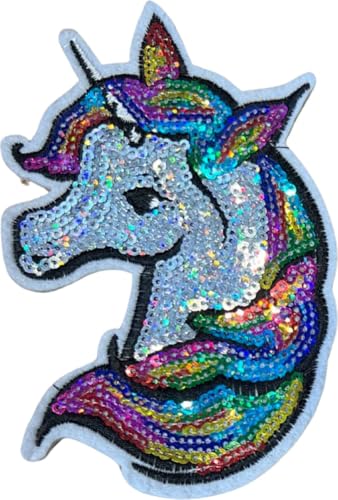 Einhorn Paillette Bügel Patch Emblem 8,3 cm / 12,7 / Silber Einhorn Paillette Bügel Patch Emblem 8,3 cm / 12,7 / Silber von SGSspecial