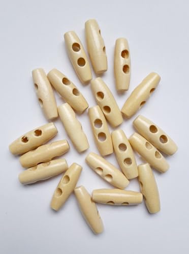 Knopf - Knöpfe - Holz - creme - 20 Stück - für Holzschnüre - Knebel - Toggle - 2 Löcher - 3 cm von SGSspecial