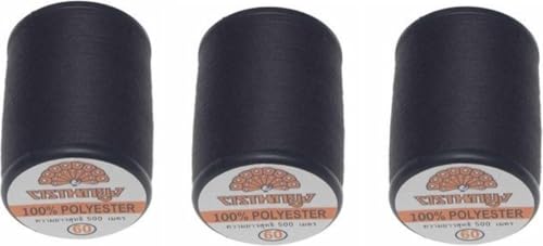 Nähgarn - Schwarz - 500 Meter Klose zum Nähen - 100% Polyester - Klose Nähgarn - Stark - Nähmaschinengeeignet - Bündel von 3 Stück von SGSspecial