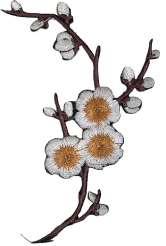 Pflaumen Blüte Weiß Blumen Bügeln Emblem Patch 8 cm / 14,5 cm / Braun Weiß Gelb von SGSspecial