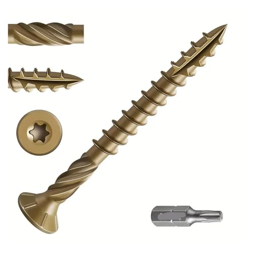 metric bolt kit, 100 Stück Flachkopf-Holzschrauben Nr. 8 x 1-1/2 Zoll, Nr. 8 x 2 Zoll, Nr. 10 x 3 Zoll – Epoxidbeschichtung, rostbeständig, goldbraun, T20-Sternbohrer, kompatibel mit,for diy(10x3) von SGYEPOCFQ