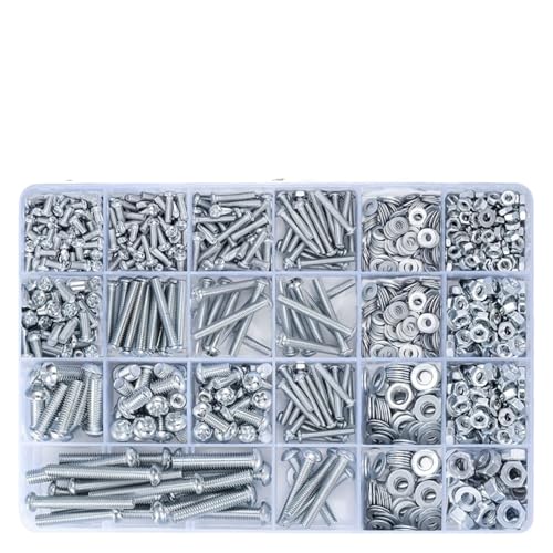 metric bolt kit, 1080-teiliges M3/M4/M5/M6-Schraubensortiment, metrisches Maschinenschrauben-Muttern-Set mit Unterlegscheiben, Schlitz-Sechskantschrauben mit Flachkopf,for diy von SGYEPOCFQ