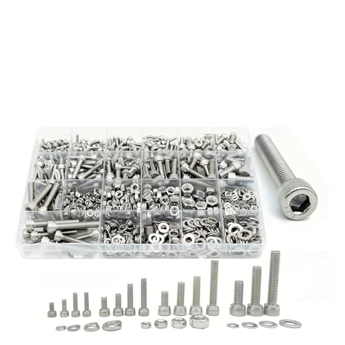 metric bolt kit, 1160-teiliges M3/M4/M5/M6-Sortiment an metrischen Innensechskantschrauben und Muttern, Maschinenschrauben aus Edelstahl 304 mit Unterlegscheiben und Sicherungsscheiben,for diy von SGYEPOCFQ