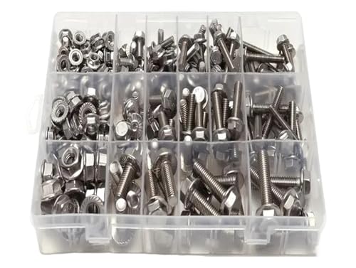 metric bolt kit, 186-teiliges Flanschschrauben- und Muttern-Set, metrische Sechskantmuttern aus Edelstahl 304, M5 M6 M8, einschließlich 14 häufig verwendeter Größen, Vollgewinde,for diy von SGYEPOCFQ