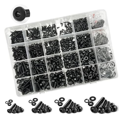 metric bolt kit, 2000-teiliges M2-M5-Sechskantschrauben-Set mit Halbrundkopf, metrische Schraubenmuttern mit Sicherungsscheiben, Befestigungssatz aus 10.9-Stahllegierung in Aufbewahrungsbox,for diy von SGYEPOCFQ