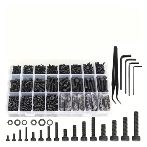 metric bolt kit, 2180-teiliges schwarzes M2 M3 M4 M5 Innensechskantschrauben-Muttern-Unterlegscheiben-Set, metrisches Sortiment aus legiertem Stahl der Güteklasse 12.9 mit Schraubenschlüsseln,for diy von SGYEPOCFQ