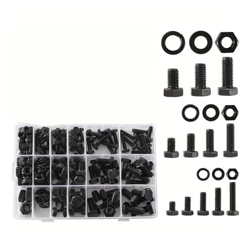 metric bolt kit, 232-teiliges M6 M8 M10-Set mit kleinen Sechskantschrauben, Bolzen und Muttern, Flachdichtungs-Kombinationssatz, Güteklasse 8. Legierter Stahl, Schwarz,for diy von SGYEPOCFQ