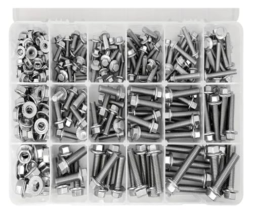 metric bolt kit, 245-teiliges Hochleistungs-Flanschschrauben- und Muttern-Set, M6 M8 M10, metrisches Sechskantschrauben-Set aus Edelstahl 304, sortiert 15 der,for diy von SGYEPOCFQ