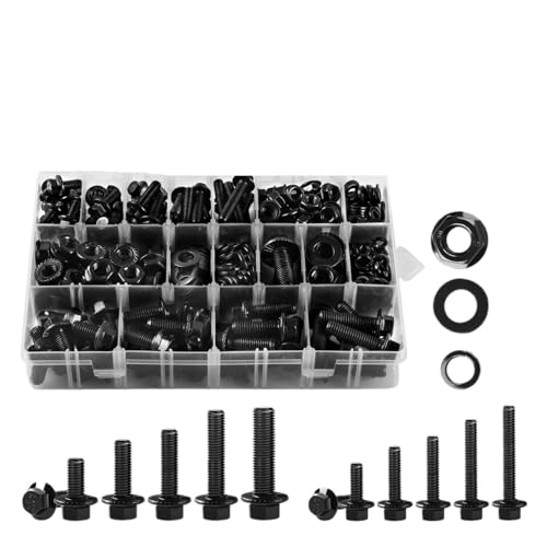 metric bolt kit, 280 Sätze metrischer Flanschschrauben, M6x1,0, M8x1,25, M10x1,5 (von 12 mm bis 30 mm), verschiedene Sechskant- und Mutternscheiben for die Automobilindustrie,for diy von SGYEPOCFQ