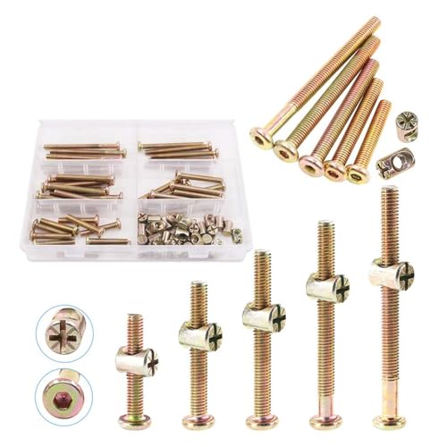 metric bolt kit, 50er-Set verzinkt M6 x 40/50/60/70/80 mm Innensechskantschrauben Schrauben Möbel Kinderbett mit Zylindermuttern Sortimentskit,for diy von SGYEPOCFQ