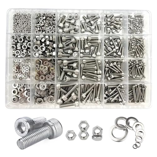metric bolt kit, 880-teiliges Innensechskant-Muttern- und Bolzen-Set aus Edelstahl – langlebig, Größen M2/M3/M4/M5, inklusive Unterlegscheibe, for sichere Befestigung/Heimwerkerarbeiten,for diy von SGYEPOCFQ