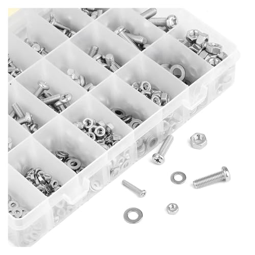 metric bolt kit, 900-teiliges Muttern- und Schraubenset aus Edelstahl, metrisches Schraubenset M3, M4, M5, M6 mit Unterlegscheiben, Kreuzschlitz-Linsenkopf-Maschinenbefestigungen,for diy von SGYEPOCFQ