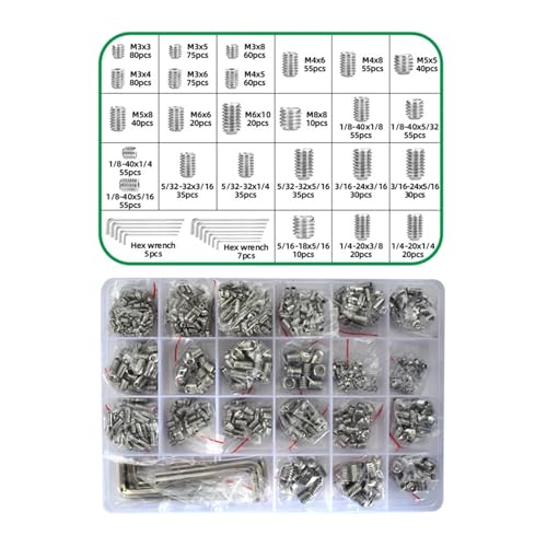 metric bolt kit, M2 M3 M4 M5 M6 M8 Stellschrauben-Sortiment, metrisch, 304 Edelstahl, Madenschraube mit Ringschneide, Sechskantkopf, for Türgriffe, Heimreparatur,for diy(1105pcs 1box) von SGYEPOCFQ