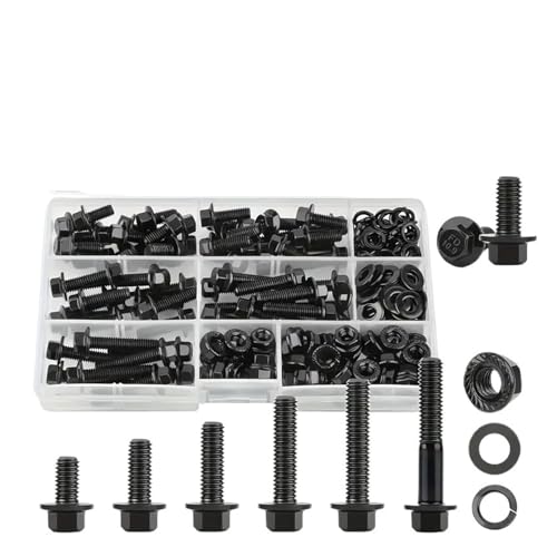 metric bolt kit, M6 Flanschbolzen, 228-teilig M6-1.0 Sechskantschrauben Schrauben Muttern Unterlegscheiben Sortimentssatz, Vollständig grobes Profil, Schwarz,for diy von SGYEPOCFQ