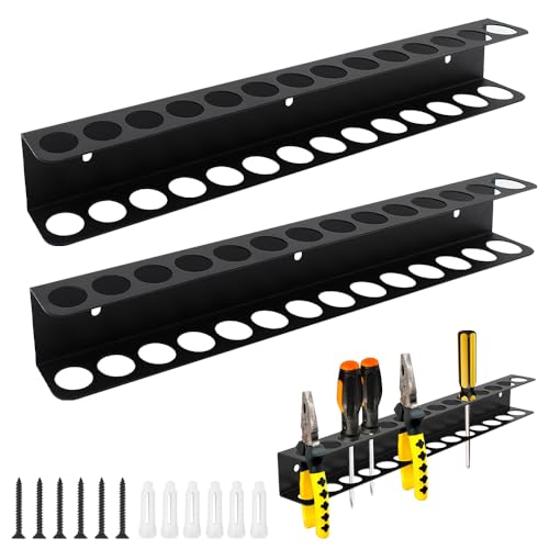 SGZIOO 2 Stück Werkzeughalter Wand, 14 Löcher Werkzeug Wandhalterung, 40cm Schraubendreher Halterung, Schraubendreher Halter mit Schrauben und Expansionsrohr, für Garagen, Werkstätten und Werkbänke von SGZIOO