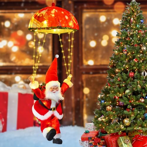 Weihnachtsmann Fallschirm Lichterkette, 8 Modi 70LEDs Weihnachtsbeleuchtung Außen mit Timer Hängende LED Fallschirm Weihnachtsmann Lichterkette mit Warmweiß für Innen Außen Fenster Weihnachten Deko von SGZIOO