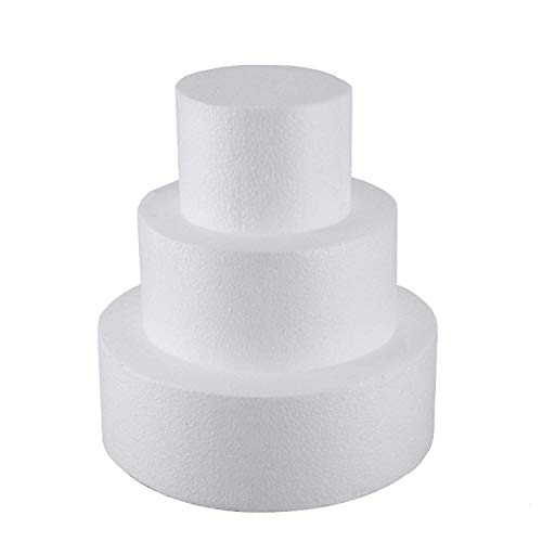 SGerste Kuchen-Dummy-Set 10,2 cm/15,2 cm/20,3 cm (Runder Tortenaufsatz mit geradem Oberteil aus Schaumstoff in Weiß) von SGerste