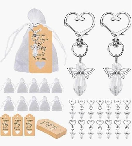 SH-RuiDu Engel-Schlüsselanhänger mit Organza-Geschenkbeuteln, Dankeschön-Etiketten für Babyparty, Taufe, 30 Stück von SH-RuiDu