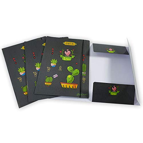 Sammelmappen, Zeichenmappe, Einschlagmappe DIN A4 mit Gummizug, 4er Set (Kaktus) von SHACAMO