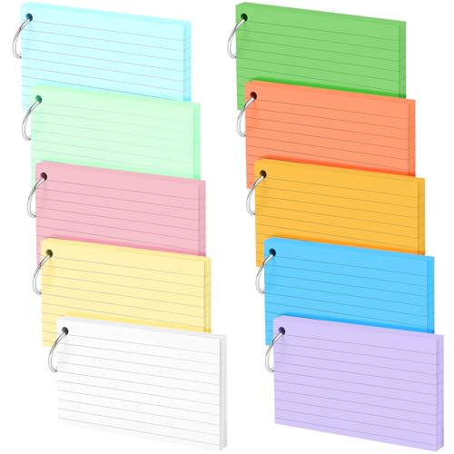 500 Stück Linierte Karteikarten, 12,7 x 7,6 cm Lernkarten mit Ring, Vokabelkasten Karteikarte für Vokabeln Lernen, Vokabelkarten, Notizen Moderationskarten, Blanko Spielkarten, 10 Farben von SHACHENH