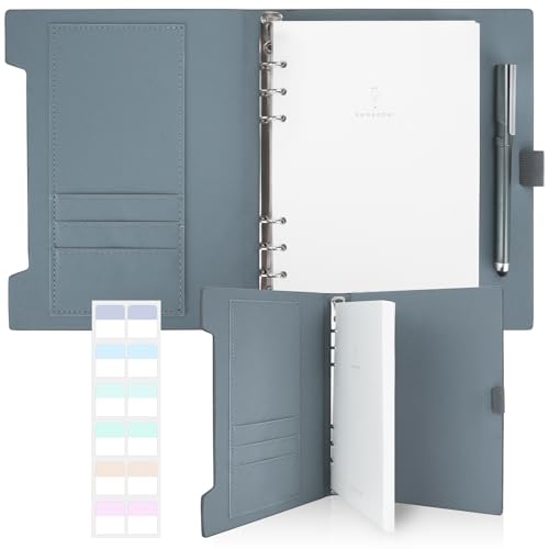 Ringbuch A5, Blau Ringbuch A5 Nachfüllbar, 160 Seiten Notizbuch mit Stift und Stifthalter, Hardcover PU Journal Notizbuch mit 6 Ringen, Tagebücher mit Book Tabs für Studium Reisen Zeichnungen von SHAIDOJIO