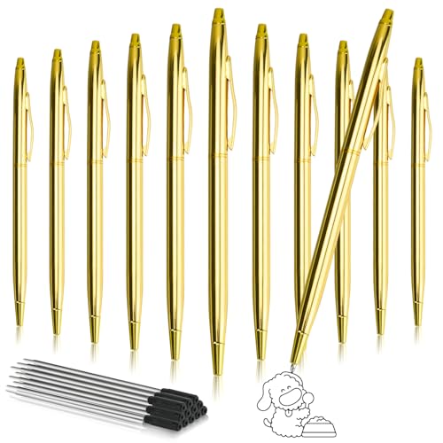 SHAIDOJIO 12Stück Metall Kugelschreiber, 1,0MM Schwarzer Kugelschreiber mit 12 Nachfüllungen, Drehung Schwarze Tinte Stift, Schlank Kugelschreiber für Business Hochzeit Büro(Gold) SHAIDOJIO 12Stück Metall Kugelschreiber, 1,0MM Schwarzer Kugelschreiber mit 12 Nachfüllungen, Drehung Schwarze Tinte Stift, Schlank Kugelschreiber für Business Hochzeit Büro(Gold) von SHAIDOJIO
