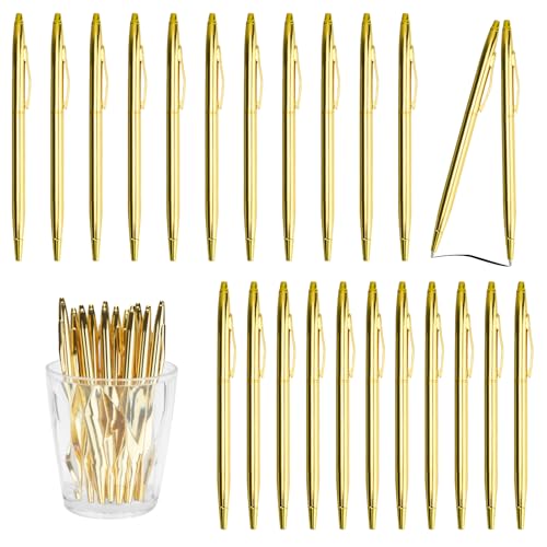 SHAIDOJIO 24Stück Metall Kugelschreiber, 1,0MM Schwarzer Kugelschreiber mit 24 Nachfüllungen, Drehung Schwarze Tinte Stift, Schlank Kugelschreiber für Business Hochzeit Büro(Gold) SHAIDOJIO 24Stück Metall Kugelschreiber, 1,0MM Schwarzer Kugelschreiber mit 24 Nachfüllungen, Drehung Schwarze Tinte Stift, Schlank Kugelschreiber für Business Hochzeit Büro(Gold) von SHAIDOJIO