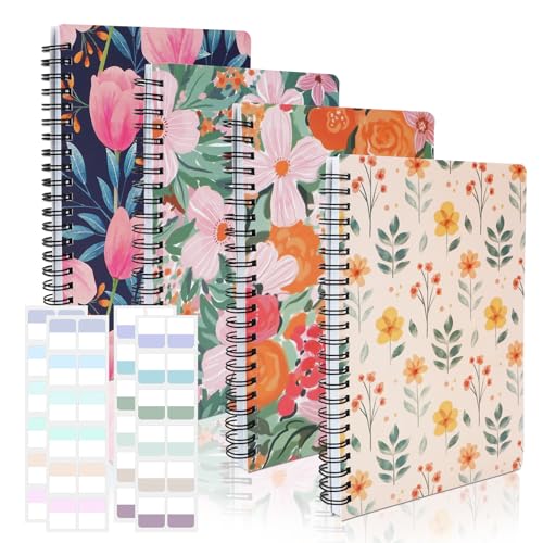 SHAIDOJIO 4 Stück Notizbuch A5, Spirale Notizbücher-21 * 14.5cm, 160 Seiten Hardcover A5 Notizblock mit 4 Blatt Book Tabs, Floral Kariert Abdeckung Spiralblock A5 Kariert für Memos Reisen Schue Büro SHAIDOJIO 4 Stück Notizbuch A5, Spirale Notizbücher-21 * 14.5cm, 160 Seiten Hardcover A5 Notizblock mit 4 Blatt Book Tabs, Floral Kariert Abdeckung Spiralblock A5 Kariert für Memos Reisen Schue Büro von SHAIDOJIO