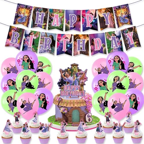 33Stk Isabela Geburtstag Deko, Isabela Madrigal Luftballons,Encanto Spiral Girlanden Tortenaufsätzer,Happy Birthday Banner,Zaubermädchen Geburtstag von SHAMO