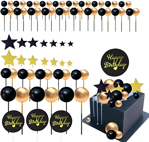 73 Stk Schaum Ball&Sterne Kuchen Picks Cupcake Perle Bälle DIY Kuchen Einlage Topper Geburtstag Kuchen Dekoration, für Valentinstag Geburtstag Hochzeit Bedarf Leichter Luxusstil Deko (schwarzes Gold) von SHAMO