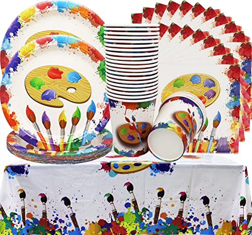 73 Stücke Partybesteck aus Papier - Aquarellfarben Graffiti Palette Party Dekoration Geburtstag Party Supplies Set, Partygeschirr für Künstler, Meister, Studenten, 24 Gäste von SHAMO