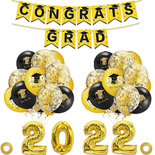Abschluss Deko 2022, Klasse Abschluss Banner, Schwarz Gold Luftballon, 2022 Schwarz Gold Herzlichen Glückwunsch Grad Banners Ballon Set Graduation Dekoration von SHAMO