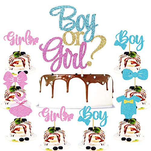 Gender Reveal Party Dekoration 1 Big ‘He or She’ und 12 Stück Boy Or Girl Cupcake Toppers Baby Shower Party Cake Decorations für Hochzeit Ankündigung Einer Schwangerschaft Gender von Shamoparty