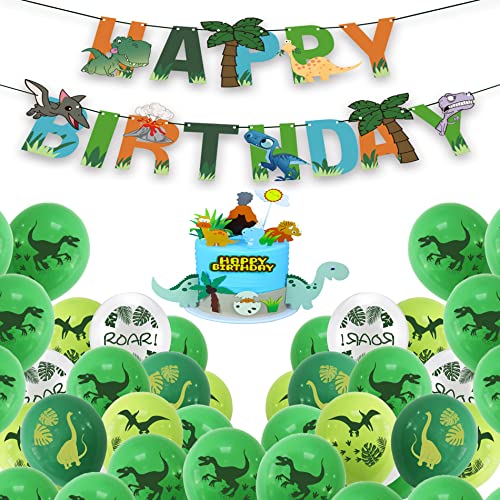 HAPPY BIRTHDAY Dekoration für Kinder, Dino-Ballon, 42 Stück für Geburtstagsfeier, dekorierter süßer Dinosaurier, Cartoon-Dinosaurier-Baby-Kuchendekoration, alles Gute zum Geburtstag-Banner von SHAMO