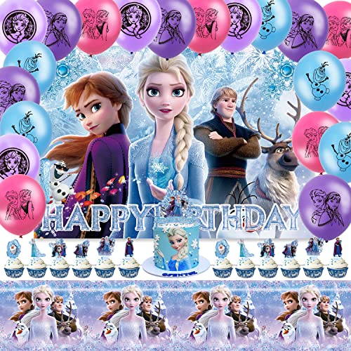 Shamoparty Frozen Geburtstagsdeko,35Pcs ELSA Geburtstagsparty Deko&Partygeschirr Set-ELSA Luftballon Banner TischdeckeTortendeko für Mädchen Eiskönigin Geburtstagsdeko von Shamoparty