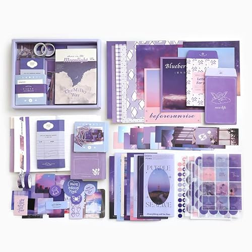 155 Stück Vintage Scrapbook Kit, Ästhetisches Grunge Tagebuch Kit, Scrapbook Tagebuch Zubehör, Aufkleber, Washi Tape, A6 Raster Notizbuch mit grafischen Regelseiten, süßes Schreibwaren Geschenkset von SHANFAA