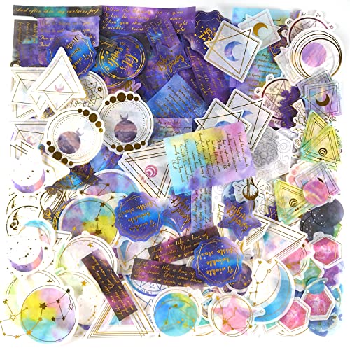 240 Stück Galaxy Washi Aufkleber Set, Sternenhimmel Planet Mond Text Dekorative Aufkleber, Aquarell Gold Folien Stickers für Scrapbooking, DIY Kunsthandwerk, Album, Bullet Journaling, Junk Journal von SHANFAA