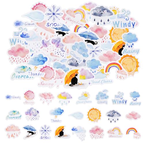46pcs Aufkleber für Scrapbooking Kleine Scrapbook Aufkleber Set, Journaling Bullet Junk Journal Supplies, Planer, Kid DIY Art Crafts, Laptop, Koffer (Wetter) 46pcs Aufkleber für Scrapbooking Kleine Scrapbook Aufkleber Set, Journaling Bullet Junk Journal Supplies, Planer, Kid DIY Art Crafts, Laptop, Koffer (Wetter) von SHANFAA