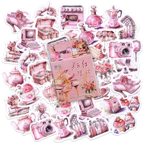 46 Stück Rosa Aufkleber, Vintage ästhetische Scrapbook Aufkleber, DIY Dekoration Aufkleber Set für Reisekoffer, Laptop, Planer, Kalender, Scrapbook, Koffer, Notebooks, Journal 46 Stück Rosa Aufkleber, Vintage ästhetische Scrapbook Aufkleber, DIY Dekoration Aufkleber Set für Reisekoffer, Laptop, Planer, Kalender, Scrapbook, Koffer, Notebooks, Journal von SHANFAA