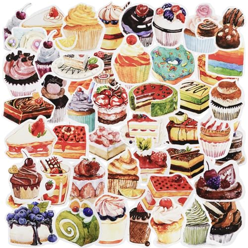 50 Stücke Dessert Kuchen Aufkleber, Kawaii Köstliche Kuchen Aufkleber Scrapbook Aufkleber für Junk Journal Supplies, Planer, Kid DIY Art Crafts, Laptop,Gepäck Skateboard von SHANFAA