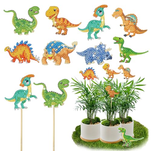 8 Stücke Dinosaurier Diamond Painting Sets, Cartoon Dinosaurier 5D Diamant Painting Kunst für Garten Dekor, Nette Dinosaurier Stakes Diamond Kunst Kits, Dinosaurier Diamond Painting Ornamente Zubehör 8 Stücke Dinosaurier Diamond Painting Sets, Cartoon Dinosaurier 5D Diamant Painting Kunst für Garten Dekor, Nette Dinosaurier Stakes Diamond Kunst Kits, Dinosaurier Diamond Painting Ornamente Zubehör von SHANFAA