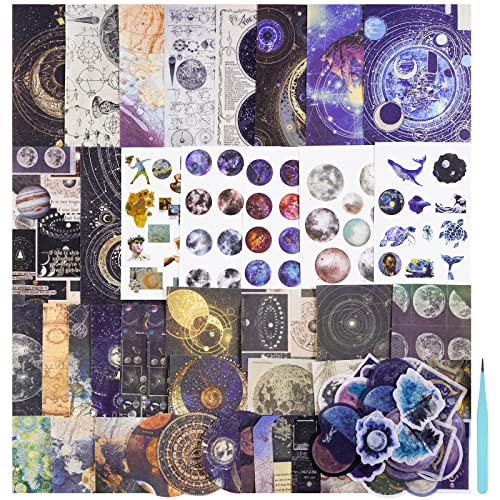 SHANFAA 83-teiliges Vintage-Scrapbooking Zubehör Journal Aufkleber Set, Galaxy Serie Ästhetisches Scrapbook Papier Washi Aufkleber Klebeband-Kit für Zeitschriften, Zubehör, Junk-Journal-Planer von SHANFAA