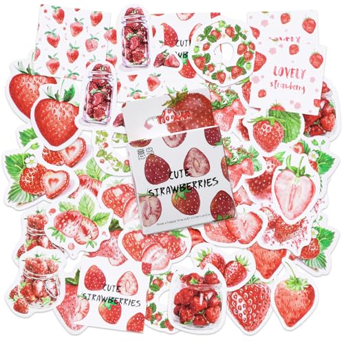 Erdbeer-Aufkleber, Mini-Größe, niedliche Erdbeer-Scrapbook-Aufkleber, DIY-Dekorations-Aufkleber-Set für Reisetasche, Laptop, Planer, Kalender, Sammelalbum, Koffer, Notizbücher, Tagebuch, 46 Stück Erdbeer-Aufkleber, Mini-Größe, niedliche Erdbeer-Scrapbook-Aufkleber, DIY-Dekorations-Aufkleber-Set für Reisetasche, Laptop, Planer, Kalender, Sammelalbum, Koffer, Notizbücher, Tagebuch, 46 Stück von SHANFAA