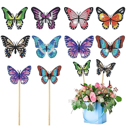 SHANFAA 8PCS Schmetterling Diamond Painting Kits, Diamond Painting Art für Garten Dekor, Schmetterling Stakes Diamant Kunst Kits, Schmetterling Diamant Painting Ornaments Zubehör von SHANFAA