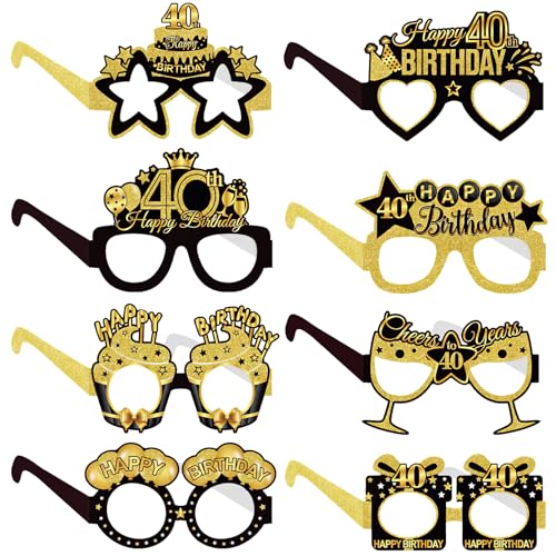 SHANFAA Papierbrillen-Dekorationen zum 40. Geburtstag, für Damen und Herren, schwarz-goldfarben, Foto-Requisiten, Dekorationen, 40. Geburtstag, Partyzubehör, 8 Stück SHANFAA Papierbrillen-Dekorationen zum 40. Geburtstag, für Damen und Herren, schwarz-goldfarben, Foto-Requisiten, Dekorationen, 40. Geburtstag, Partyzubehör, 8 Stück von SHANFAA